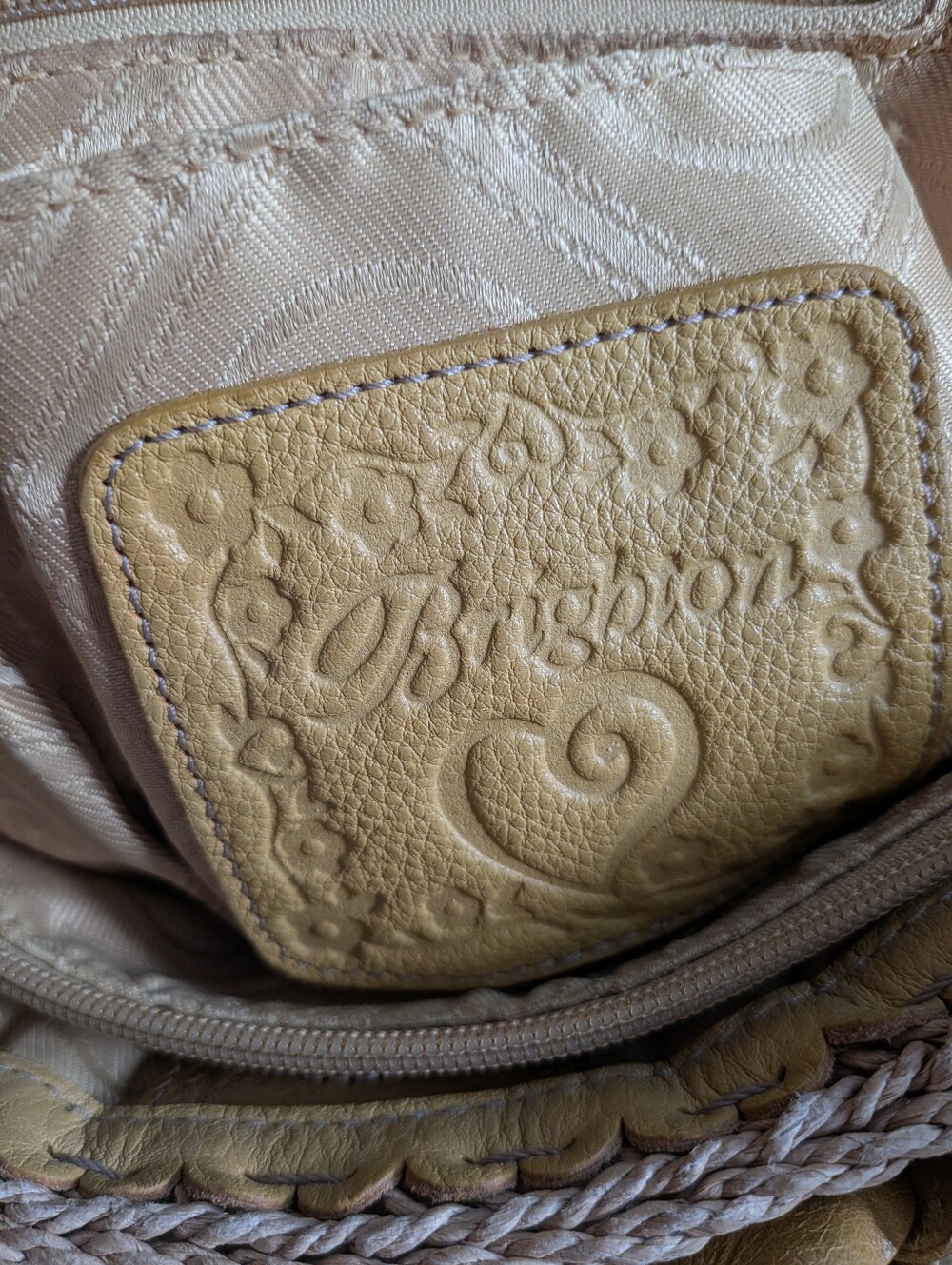 Brighton Soft Woven Handbag with Yellow Leather Floral Trim - Picture 7 of 11